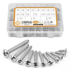 VIGRUE 510Pcs Phillips Pan Head Tapping Screws, #4#6#8#10#12 (Length 3/8" to 1-1/2")
