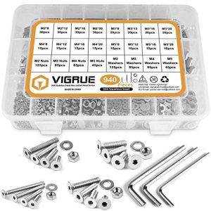 VIGRUE 940Pcs M2 M3 M4 M5 Flat Head Socket Cap Screws
