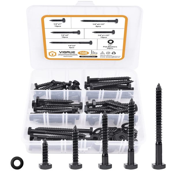 VIGRUE  Hex Lag Screws Heavy Duty Wood Screws Washers,Size (1/4 x1''-3'')