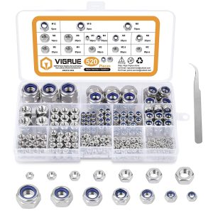 VIGRUE 520Pcs Hexagonal Lock Nut Set Sliver (M2-M12 Size)