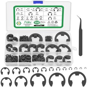 Foliv 500Pcs E-Clip Circlip External Retaining Clips Set,Sizes of M1.5-M22