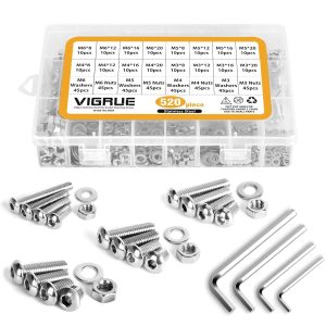 VIGRUE 520Pcs Hexagon Socket Head Cap Screws Sets Sliver(Size M3 M4 M5 M6)