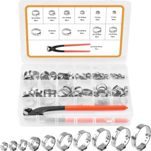 VIGRUE 115PCS 6-28.6mm Stepless Hose Clamp with Ear Clamp Clamp Set Sliver