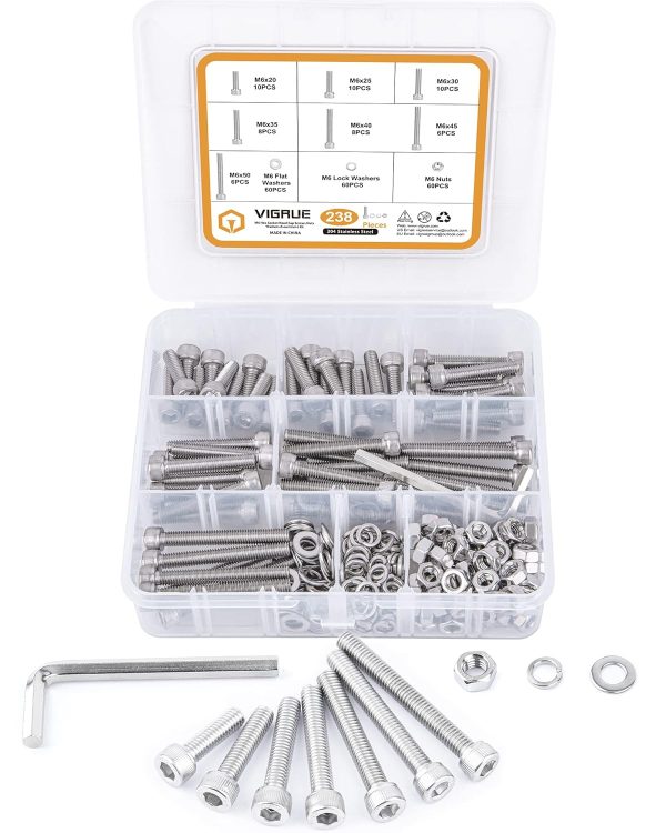 VIGRUE 238Pcs M60 20MM-50MM Hex Socket Head Cap Screws,Full UNC Thread