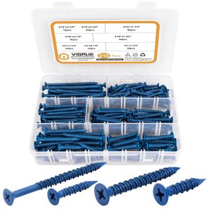 VIGRUE 210Pcs Blue Cement Screws,Carbon Steel Cross Hatch Flat Head,Length 1-1/4" to 2-3/4"