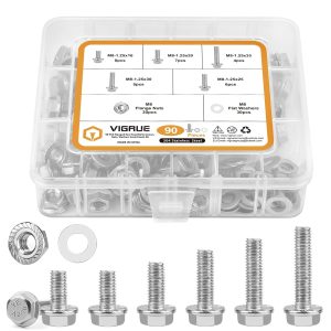 VIGRUE 90Pcs M8 Flanged Hex Head Bolts,Stainless Steel (M8-1.25 x 16/20/25/30/35mm)