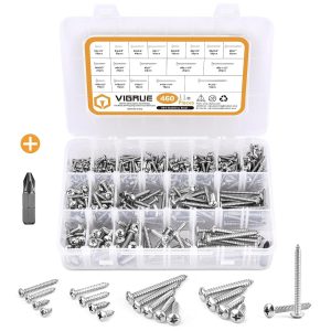 VIGRUE 460pcs Pan Head Philips Wood Screws Sets(Size #4-#12)