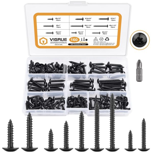 VIGRUE 160Pcs #6#8#10 Truss Head Wood Screw Assortment Kit