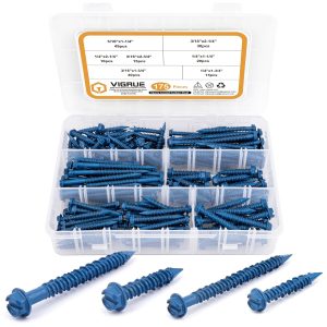 VIGRUE 175Pcs Blue Cement Screws, Slotted Hex Flat Head, 1022A In Carbon Steel