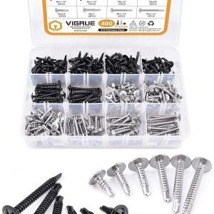 VIGRUE 400Pcs #8 Washer Drill Screws Self-Tapping Screws Sets(Sliver And Black)