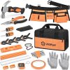 VIGRUE Kids Home DIY Woodworking Architect OrangeSmall Set, Learning Accessories Construction Gift Real Hand Tools Kit with Belt and Bag