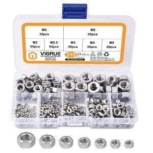 VIGRUE 315Pcs Hex Nuts Assortment Kit Sliver(2M 2.2M 3M 4M 5M 6M 8M)