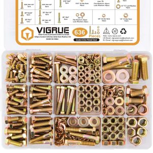 VIGRUE 636PCS Grade 8 Bolt Assortment Kit, Heavy Duty SAE Bolts and Nuts Washers Kit