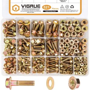 VIGRUE 521Pcs M6 M8 M10 Flange Bolts Assortment Kit,Metric Grade 8.8 Serrated Hexagon