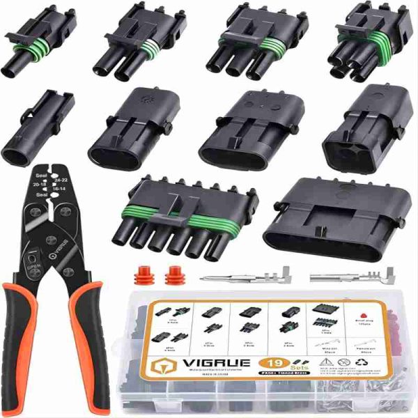 VIGRUE 18-14AWG Ratcheting Waterproof Wire Connector, 1/2/3/4/6 Pin Weatherproof Kit Connector