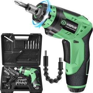 VIGRUE Cordless Rechargeable Screwdriver Set Green,Rechargeable Electric Screwdriver with LED Light, Flexible Shaft