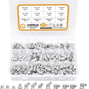 VIGRUE 245Pcs Grease Fittings Set,Standard Grease Fittings Grease Zerks