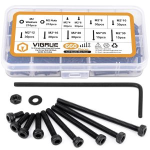 VIGRUE 660Pcs 12.9 Grade Alloy Steel M2 Assorted Screws Set Black,M2 x 4/6/8/10/12/16/20/25/30mm Hex Socket Head