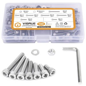 VIGRUE 180Pcs M6 Stainless Bolt Kit Hex Socket Head Full UNC Thread(Size M6x12/16/20/25/30/35/40mm)