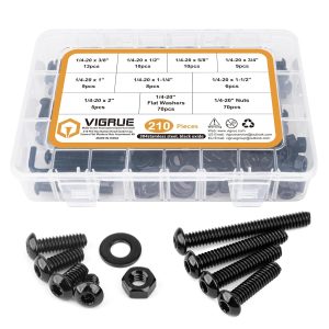 VIGRUE 210Pcs Button Head Socket Cap Bolts Screws Nuts Washers Kit,Size (1/4-20 x 3/8" to 2)