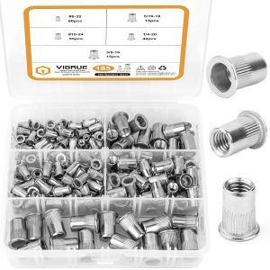 VIGRUE 185Pcs Flat Head Threaded Insert Nut Rivet Nuts Set,Size(#8-32#10-24 1/4"-20 5/16"-18 3/8"-16)