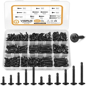 VIGRUE 425Pcs #8#10 Modified Truss Head  Black Self Tapping Screws for Metal Set(Length 1/2" to 1-1/2'')