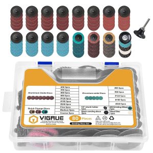 VIGRUE 80Pcs Sanding Discs Set,2 Inches Quick Change Discs with 1/4 inch Holder