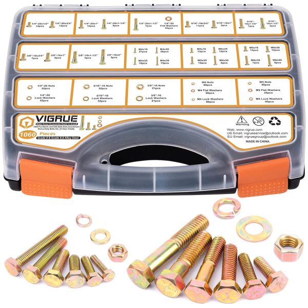 VIGRUE 1060Pcs M6 M5 M4 Heavy Duty Assorted Hex Bolts Washers Nuts