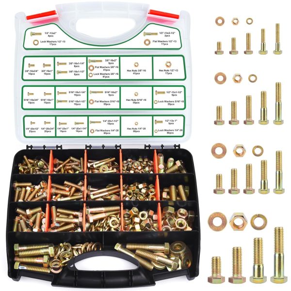 FOLIV 772Pcs Grade 8 Heavy Duty Bolts and Nuts Kit,Sizes(1/4-20 5/16-18 3/8-16 1/2-13)