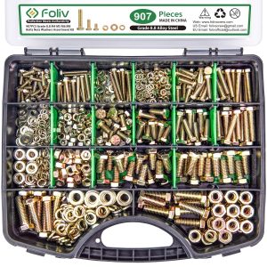 FOLIV 907Pcs M4 M5 M6 M8 Heavy Duty Bolts and Nuts Kit,Length from 12-30mm