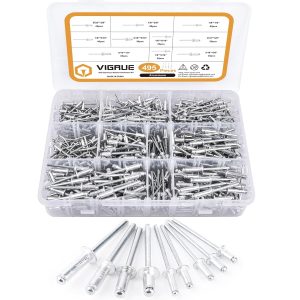 VIGRUE 495Pcs Aluminum Rivet Kit,Pop Rivets Blind Rivets 9 Sizes