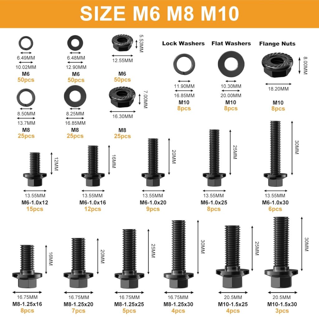 VIGRUE 330Pcs M6 M8 M10 Bolt Metric Flange Hex Bolts Nuts Kit