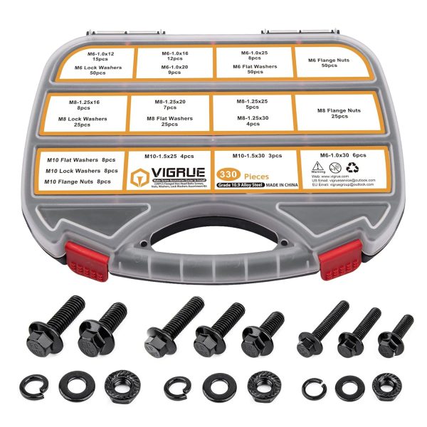 VIGRUE 330Pcs M6 M8 M10 Bolt Metric Flange Hex Bolts Nuts Kit