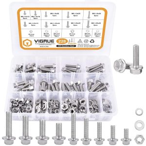 VIGRUE 228PCS M6 M8 Flanged Hex Bolts And Screws Sets,metric flanged hex bolts Full thread