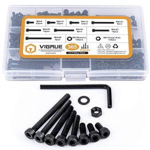 VIGRUE 365Pcs M4 Socket Head Cap Screws 12.9 Alloy Steel,M4 x 8/10/12/20/25/30/35/40mm