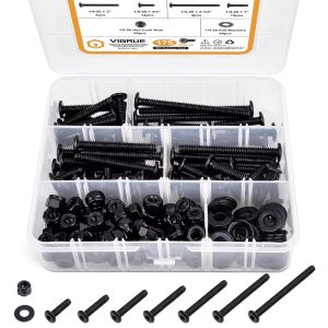 Vigrue 175Pcs 1/4-20 Flat Socket Head Screw Furniture Bolts Countersunk Screws Lock Nuts Kit