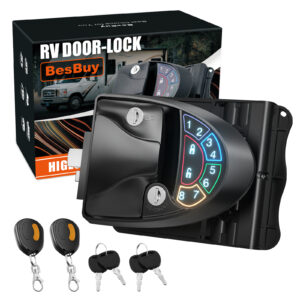 Upgraded RV Door Lock, Keyless Entry RV Door Latch, Remote Control & Integrated Password Keyword, Black