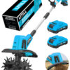LITILL 20V Cordless Tiller Cultivator, 360RPM Electric Garden Tiller, with 2 * 2.0Ah Batteries & Charger
